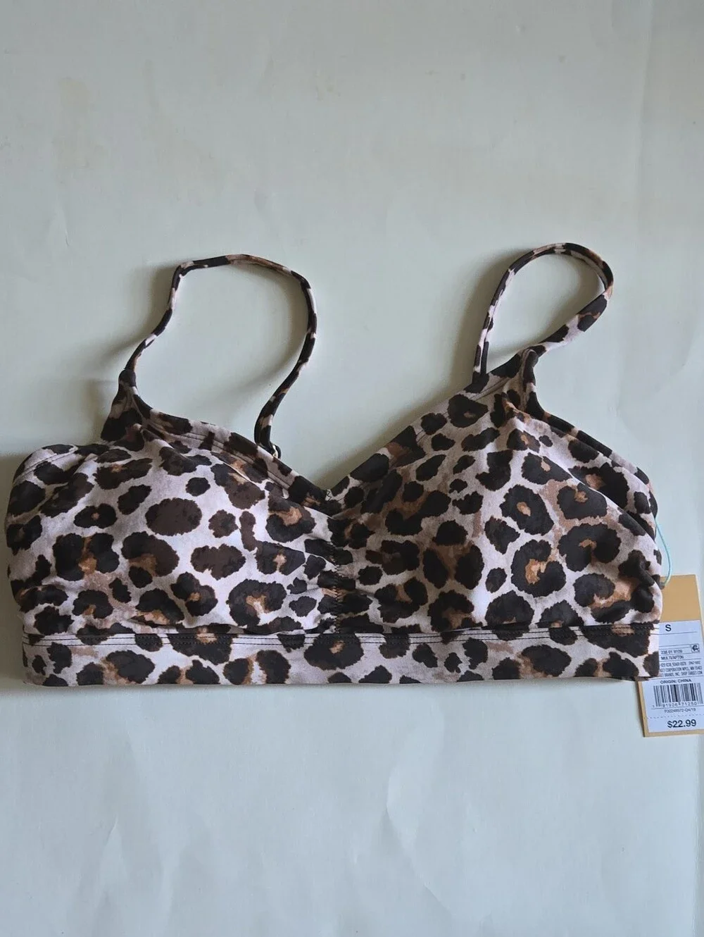 NWT Kona Sol Leopard Cheetah Print Bikini Top Ruched Bralette - Size S